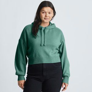 Everlane The Cropped Hoodie in ReCashmere, Dark Mint, Size Small RPPR $175 BNWT
